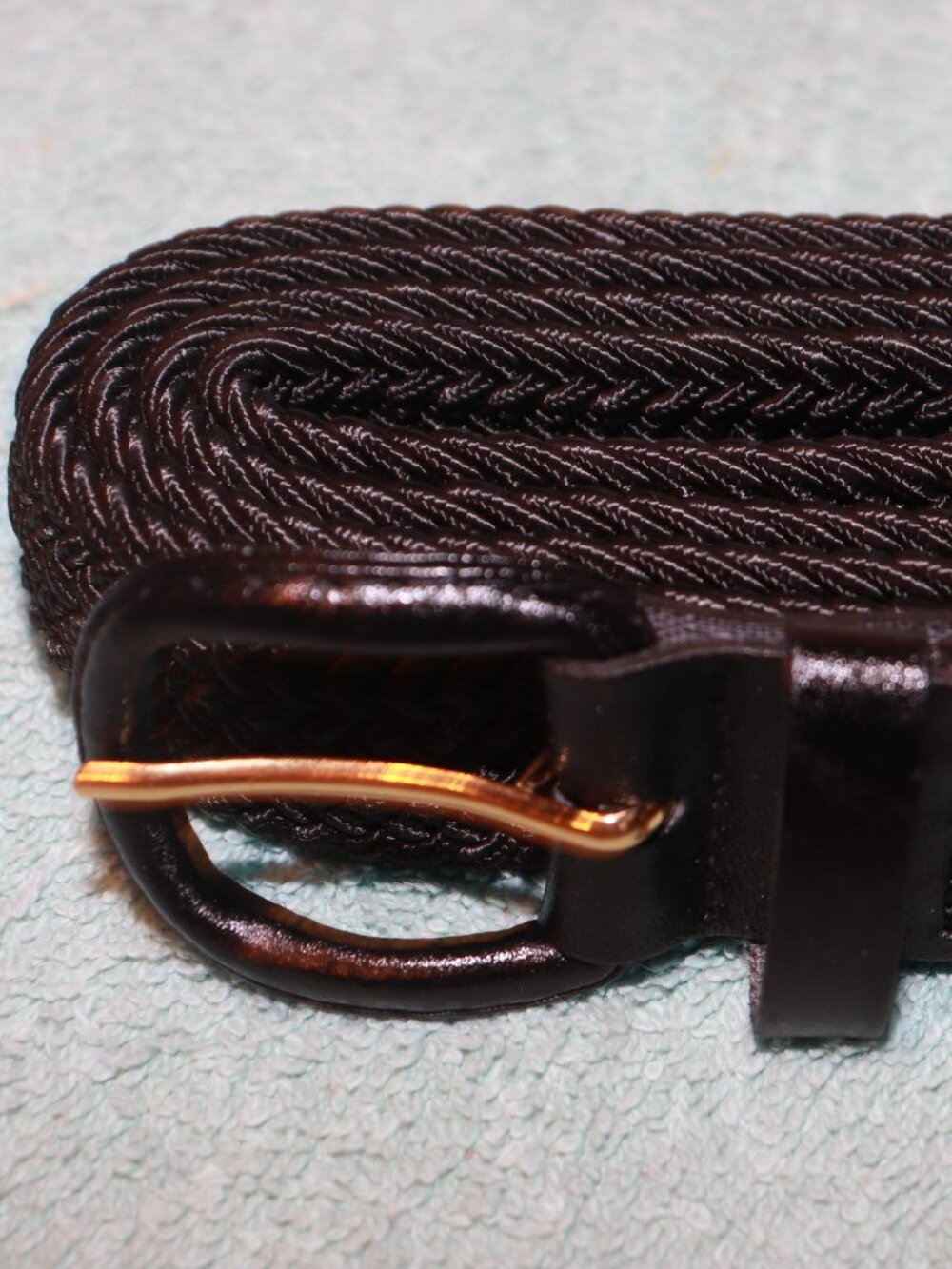New Woven Belt XL  42-44 Bonded Leather Gold-tone Metal Buckle Black